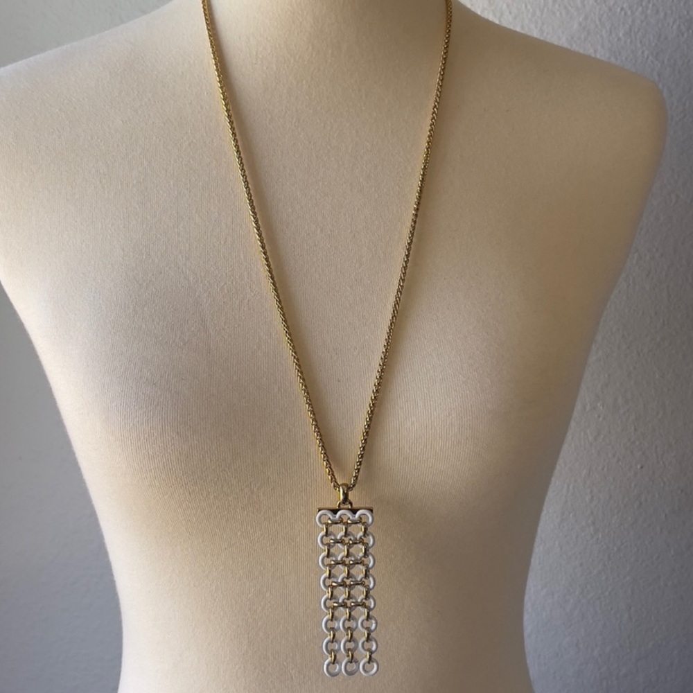 Ann Taylor Gold and Off-White Chain-Link Tassel Necklace